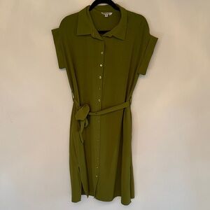 Elegant Olive Midi Shirt Dress